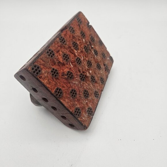 Antique Hand Carved Wood Textile Circle Pattern Fabric Stamp Block - Picture 2 of 10